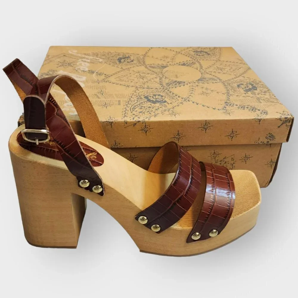 Free People Mallory Leather Clog Sandal Brown